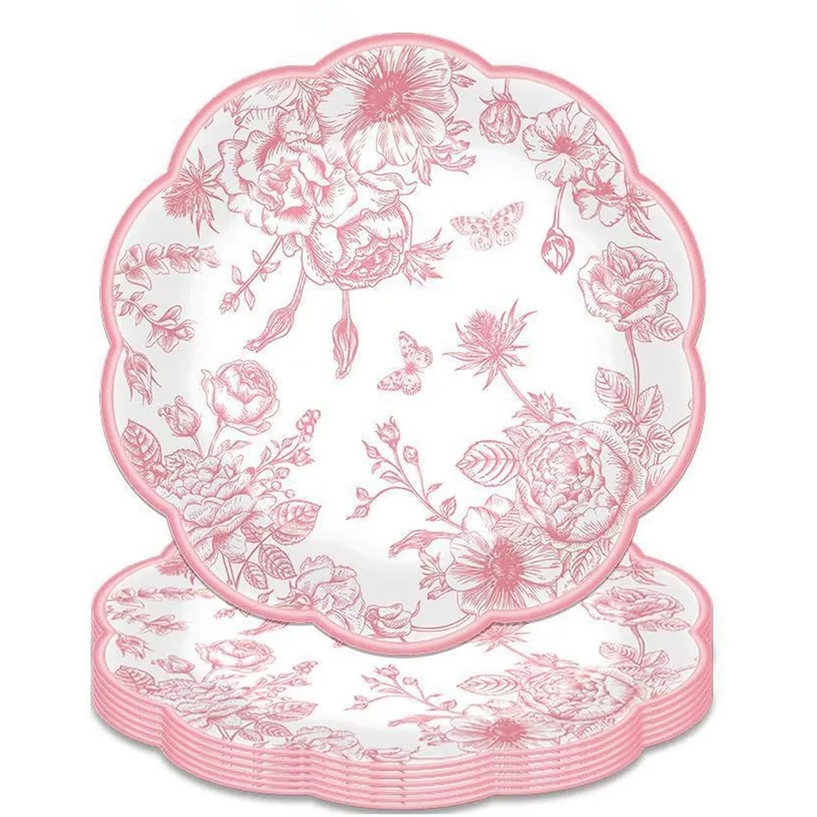 Set de table en papier rond floral rose de 17cm pour décoration de table de fête | Lot de 50