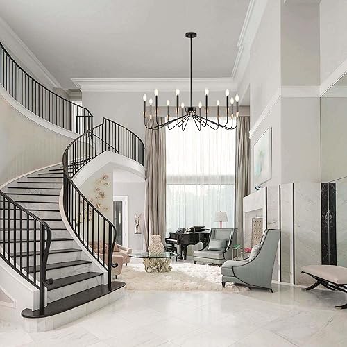 Miniatura 9 de Candelabros negros para comedor, lámpara moderna de 38 pulgadas, iluminación de entrada, 12 luces, color negro y dorado, lámpara de comedor grande