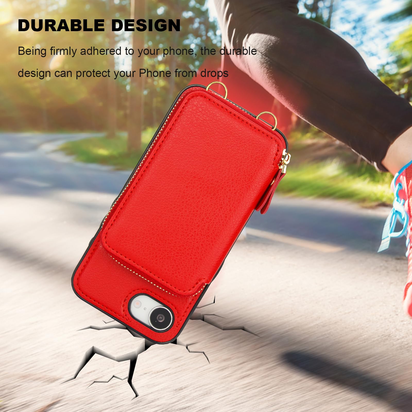 Bocasal Custodia a portafoglio per iPhone 16e, con blocco RFID, regolabile, con cerniera, scomparti per carte di credito, con cavalletto rimovibile, cinturino da polso rimovibile, custodia a libro in