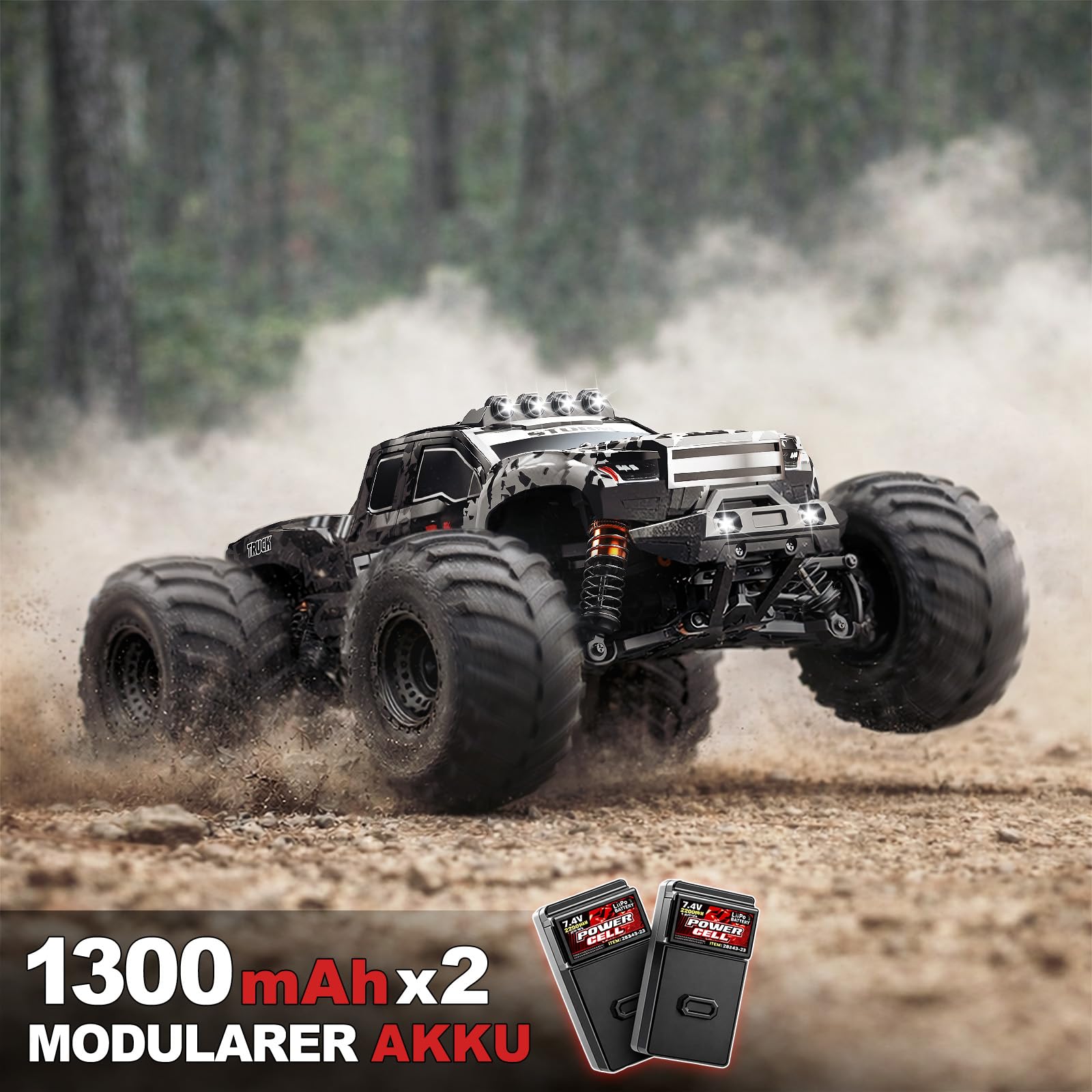 Ferngesteuertes Auto All-Terrain 1:14,4WD Offroad RC Monstertruck mit 40 km/h, mit 2 wiederaufladbaren 1300mAh Akkus, 2 Reifensets, RC Auto für Erwachsene & Jungen Geschenk
