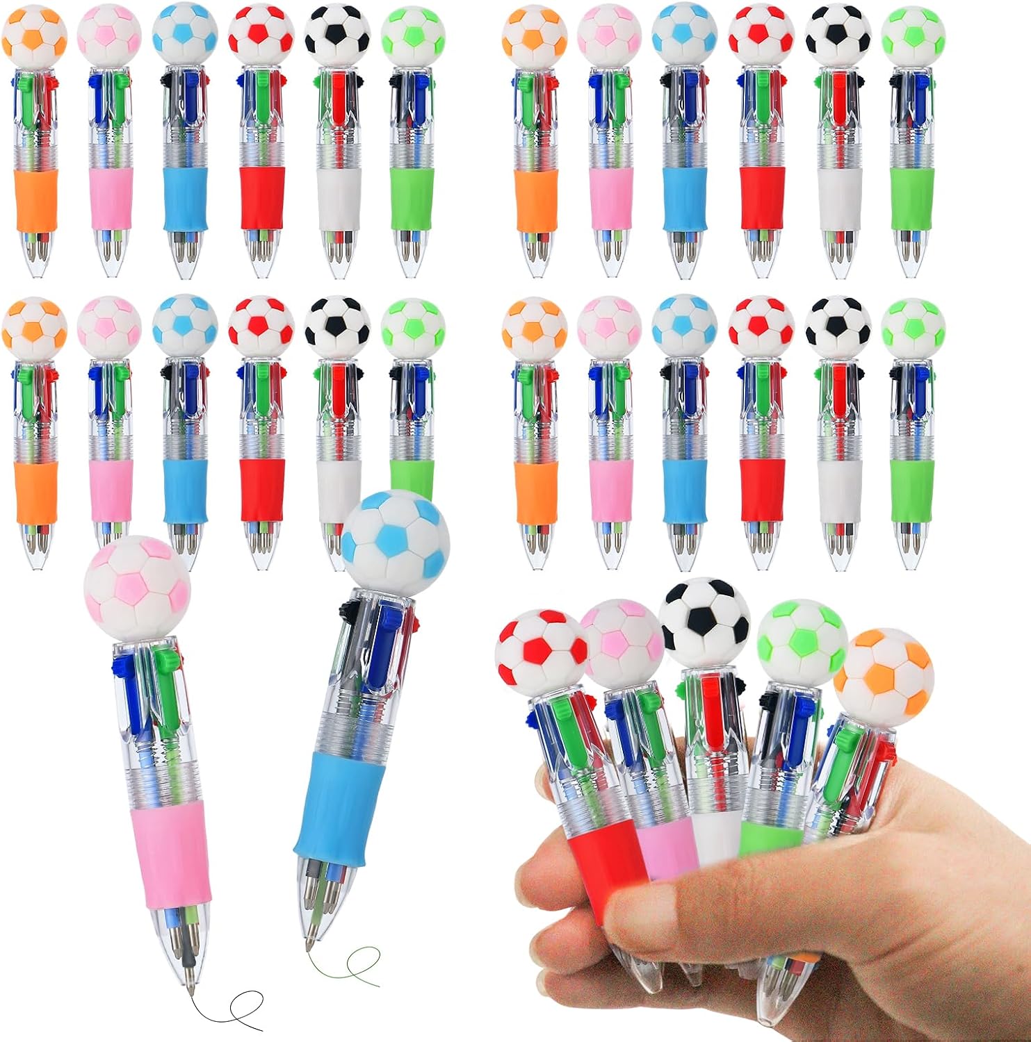 24 Pcs Soccer Party Favors Soccer Multicolor Pen in One 4-in-1 Cute Fun Pens Bulk Kawaii Ballpoint Pen for kids Sports Goodie Bags Stuffers (Soccer)