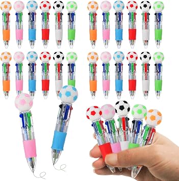 24 Pcs Soccer Party Favors Soccer Multicolor Pen in One 4-in-1 Cute Fun Pens Bulk Kawaii Ballpoint Pen for kids Sports Goodie Bags Stuffers Soccer