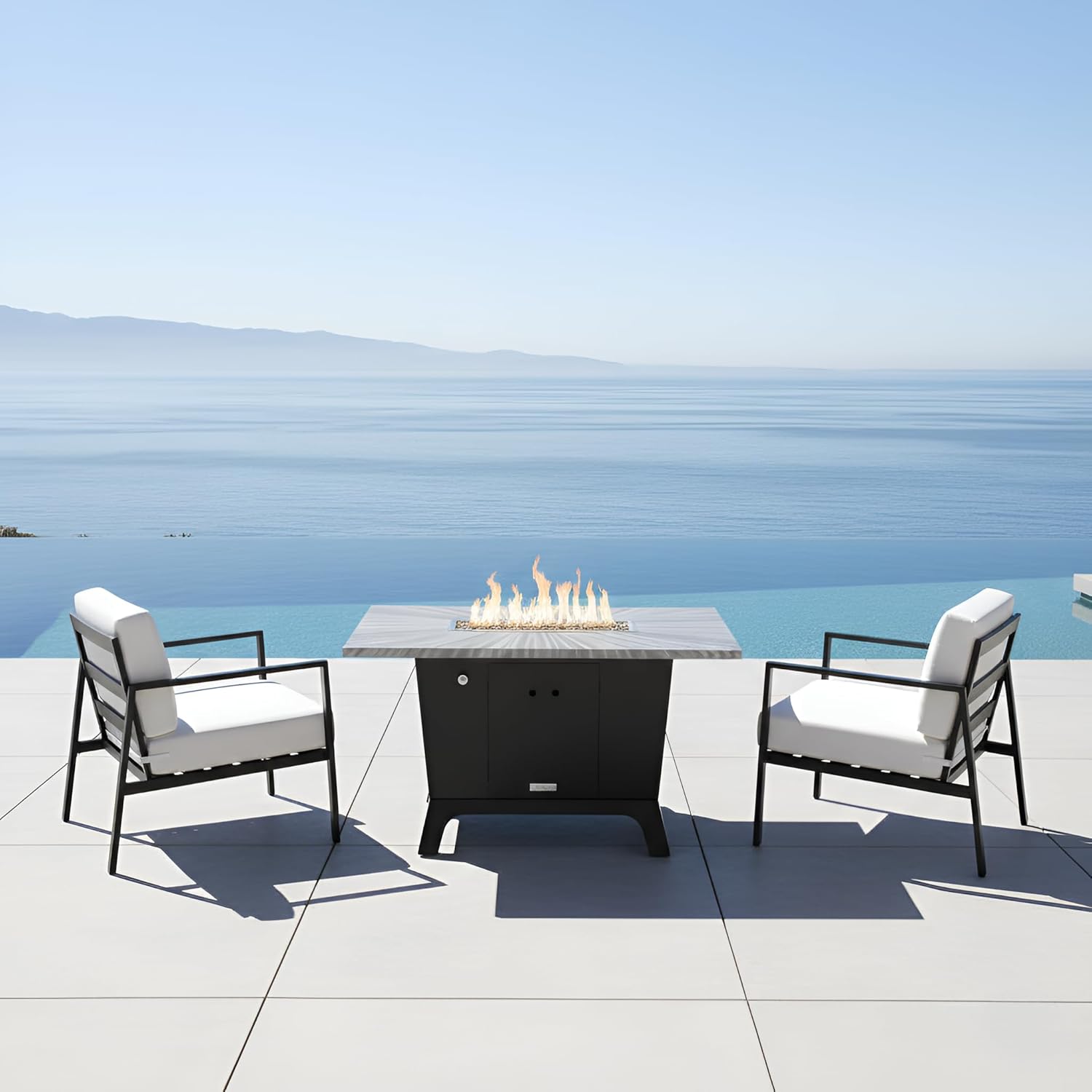 COOKE Palisades Fire Pit Table 52" x 36" x 30" – Aluminum Top, Black Base, 60K BTU Gas, Propane/Natural Gas Compatible, with Windscreen (Brushed Aluminum, Natural Gas)