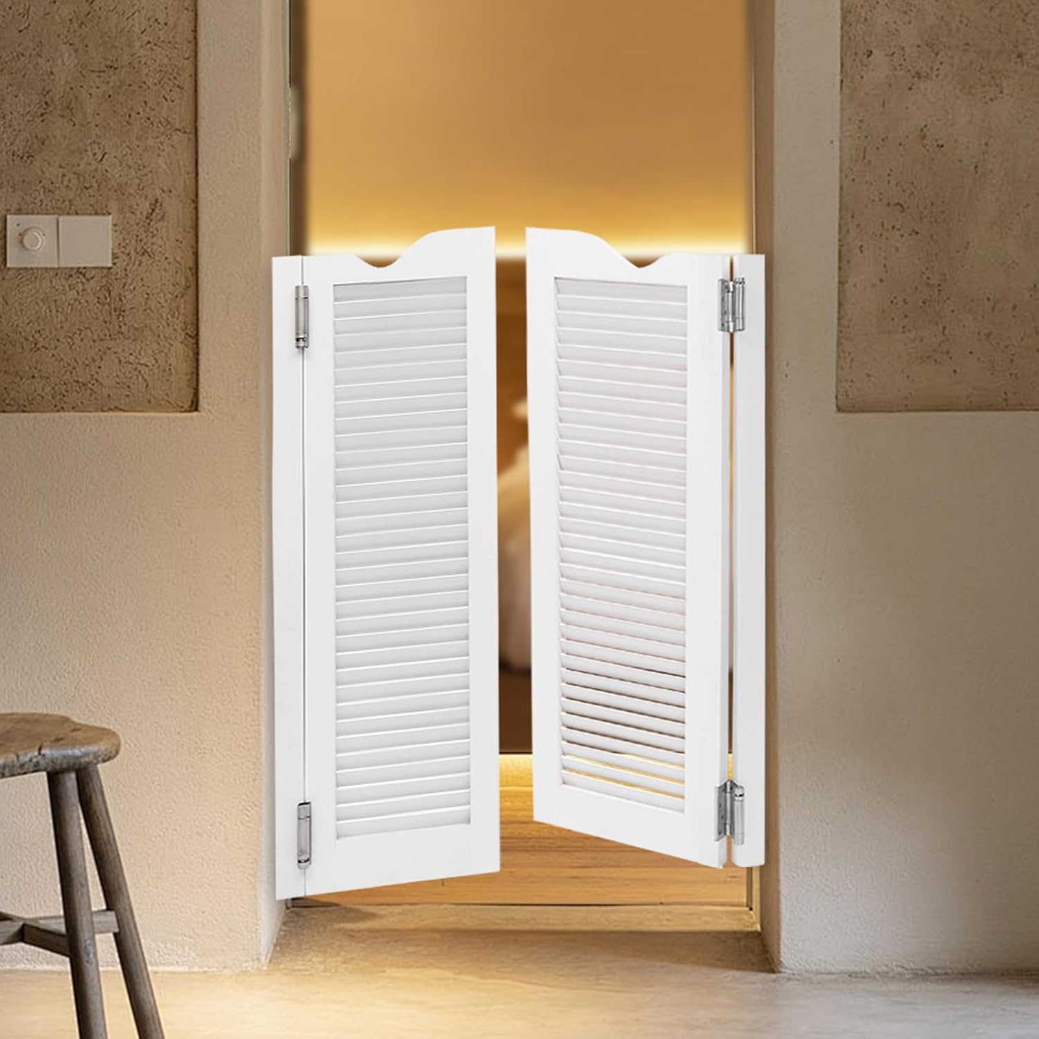 Undercat Swinging Door Cafe Doors Solid Wood Partition Door Double-hinged Two-Way Double Doors for Hallway Porch Kitchen Bar Pub Entrance Partition, 24.02 * 42.13 in, White