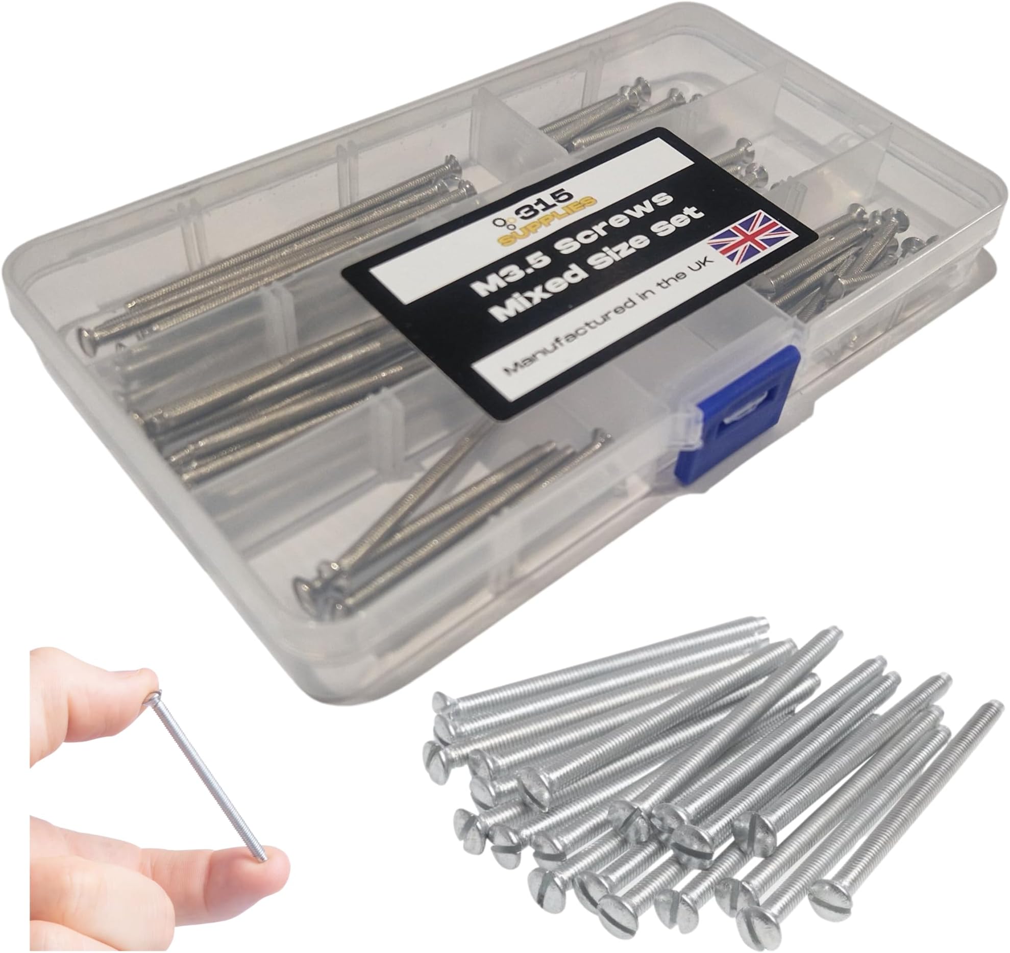 Pack of 55 Mixed M3.5 Screws 35mm, 40mm,50mm and 75mm Long Assorted Electrical Machine Screw for Light Switch and Plug Sockets Nickel Plated DIY Slotted Head (55 Piece Set)