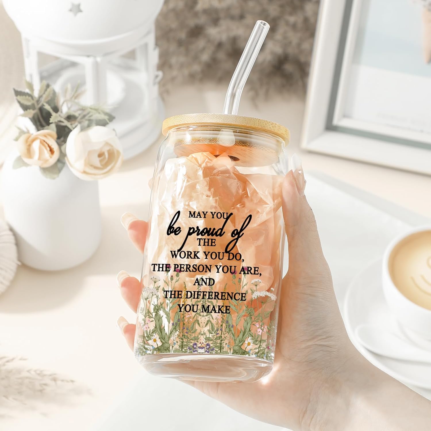 3 Pcs Christian Gift for Women Faith Bible Verse 16 oz Glass Cup with Lid Scripture Keychain Makeup Bag Inspirational Religious Gift for Birthday Church Mom(Pride) - Image 3