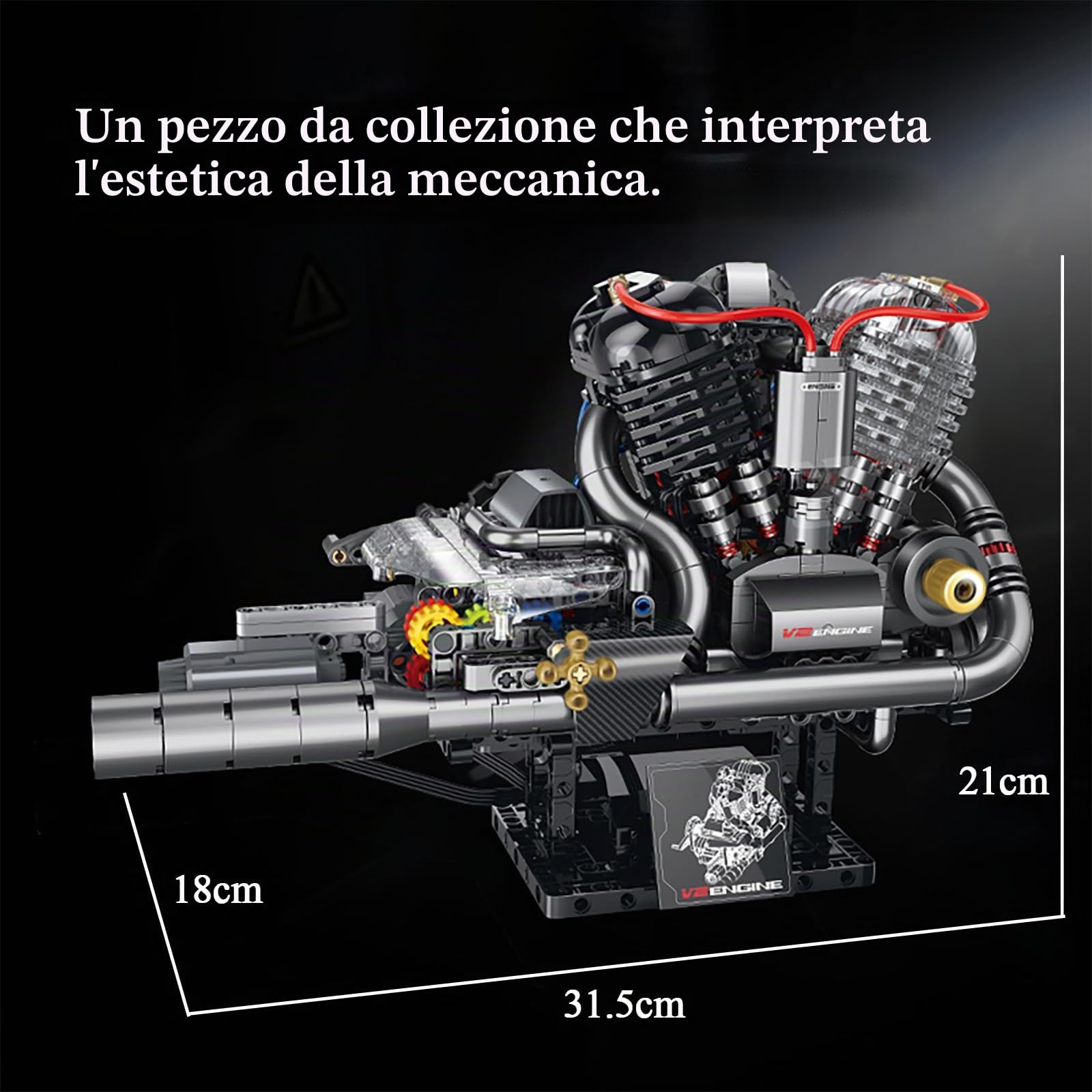 muuchuu Technik V2 - Kit di costruzione per motore con luce e suono a nebulizzazione del motore, per adulti, fai da te hobby STEM, modello regalo per bambini e ragazzi 14 (867 pezzi)