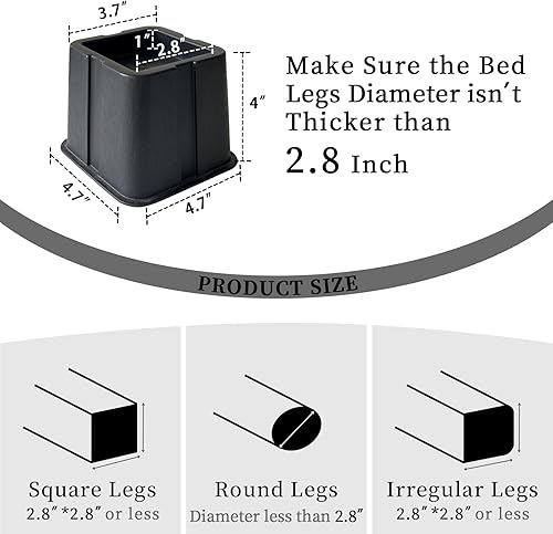 Miniatura 4 de Elevadores de cama de 3 pulgadas, paquete de 6  Elevadores cuadrados para muebles para almacenamiento adicional, ideal para cama, mesa, silla, sofá,