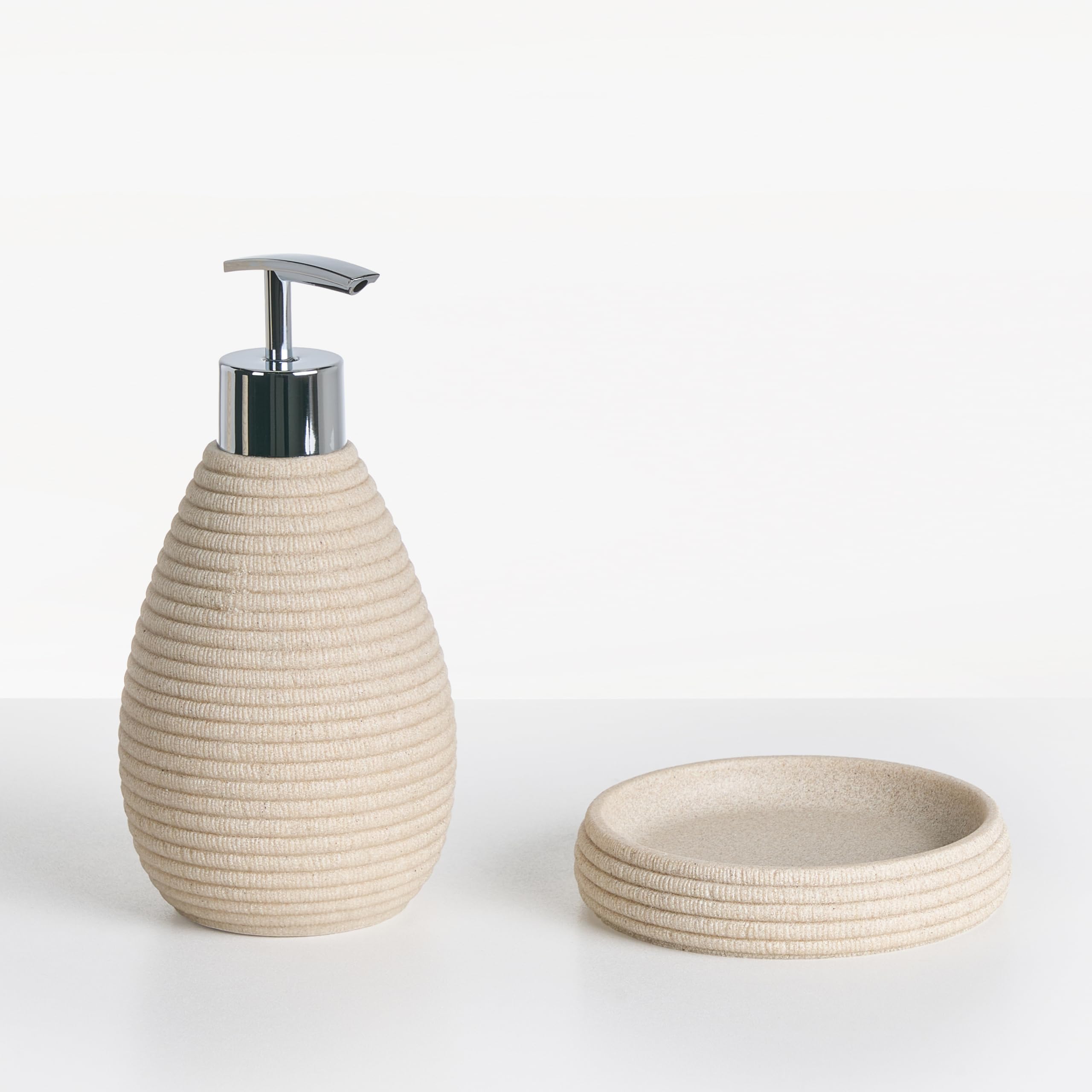 Conjunto de Accesorios de baño jabonera dispensador de jabón escobilla de Inodoro Vaso Soporte para cepillos de Dientes Beige Claro Quila