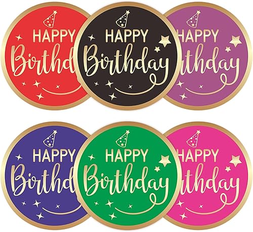 Anwyll Calcomanías de feliz cumpleaños para niños, 120 calcomanías de feliz cumpleaños de 2 pulgadas para adultos, calcomanías de cumpleaños