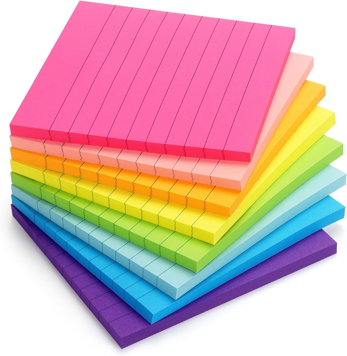 Eastern Wolf 8 Pads Lined Sticky Notes 4x4, 50 Sheets/Pad, Multicolor, 8 Count
