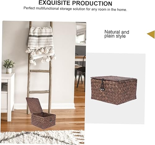 Miniatura 7 de 2 piezas de baño tejido de mimbre para el hogar, rectangular, con cubiertas, soporte para escritorio, dormitorio, armarios, picnic, lavandería,