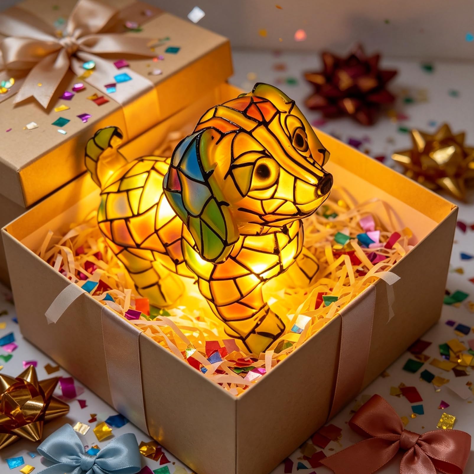 Cute Puppy Lamp, Dog Series Art Night Light, Stained Resin French