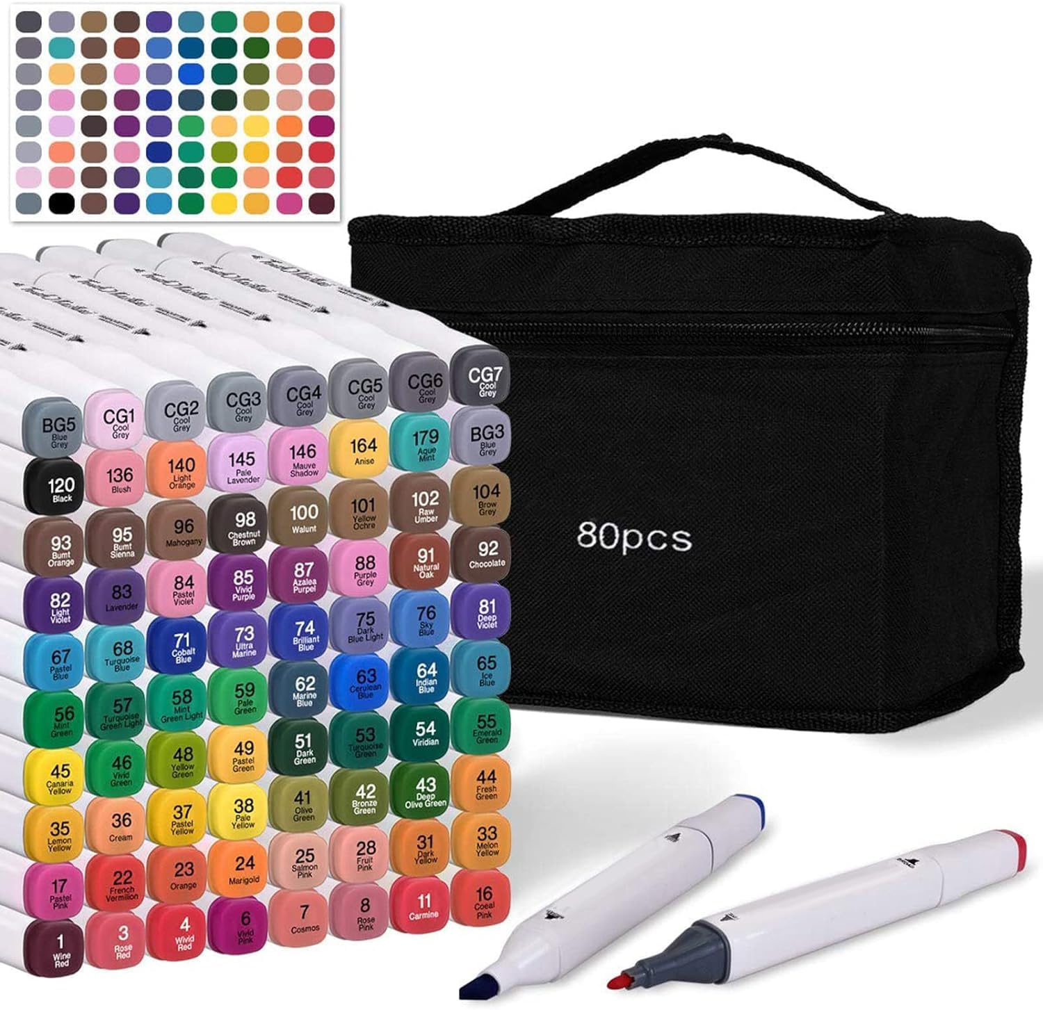 chfine 80 Color Marker - Dual Tip Permanent Sketch Markers Set - Ideal for Artists Adults teenagers Drawing Coloring Crafts Gift
