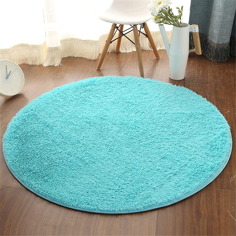 Fansu Alfombra Shaggy Grande para Salón Comedor Dormitorio, Ronda Color Sólido Pelo Largo Mullida Super Suave Interior Moderno Lavado Antideslizantes Peludas Alfombrilla (Cielo Azul,80cm)