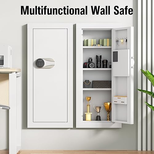 Miniatura 4 de INTERGREAT Cajas fuertes de pared resistentes de 33 pulgadas de alto, color blanco, resistente al fuego en la pared con estante extraíble, cerradura
