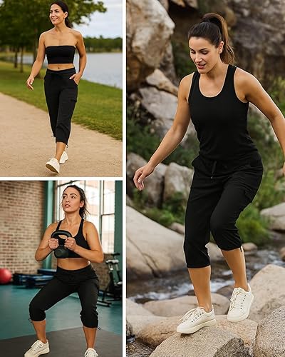 Miniatura 6 de RBX - Pantalón capri deportivo con cordón,ligero, con bolsillos y estilo cargo, para mujer