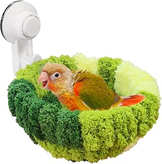 kathon Window Bird Bed with Suction Cup, Winter Warm Bird Plush Nest Parrot Sleeping Bed for Budgie Lovebird Conure Quaker (Diameter 6.7in, Green)