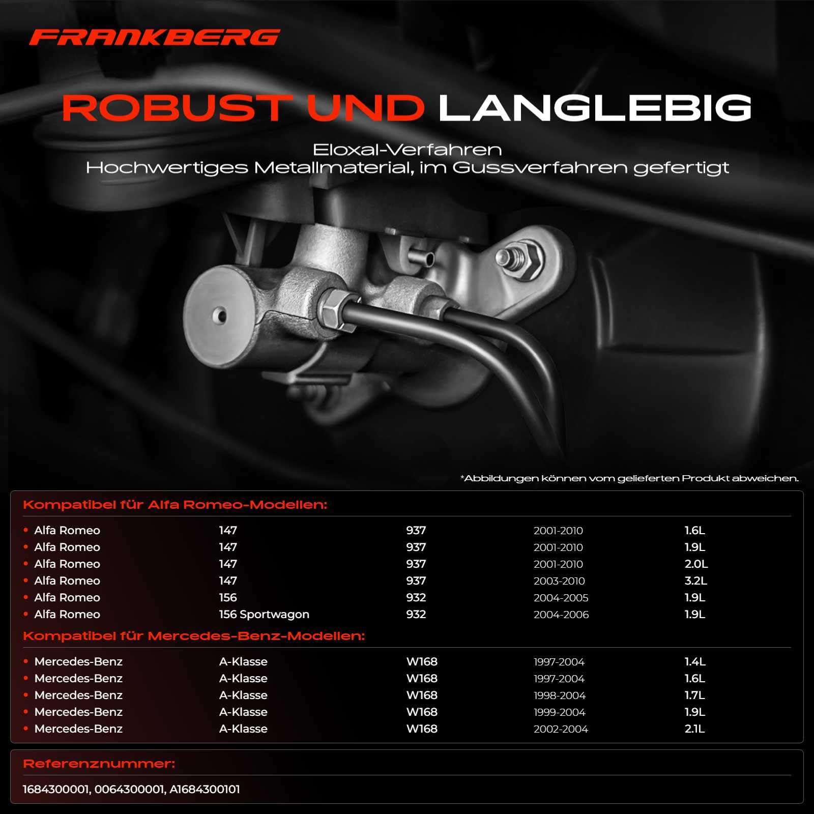 Frankberg Hauptbremszylinder Bremszylinder Kompatibel mit 147 937 1.6L-3.2L 2001-2010 156 932 1.9L 2004-2005 A-Klasse W168 1.4L-2.1L 1997-2004 Replace# 0064300001