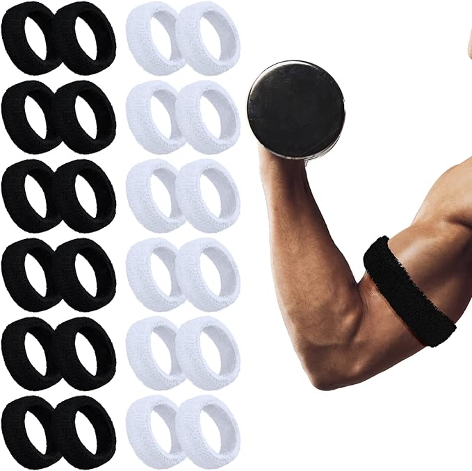 24 Pcs 1 Inch Bicep Bands Youth Black and White Arm Bands Football Arm Sweat Bands