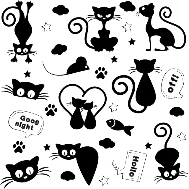 suchkawe Black Cat Cartoon Wall Sticker Cat Light Switch Sticker Removable Water Resistant Switch Sticker Self Adhesive for Wall Wardrobe Light Switch Bedroom Living Room