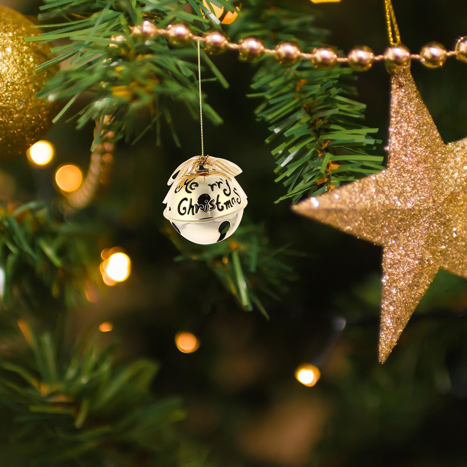 Didiseaon 36 Piezas Adorno Navideño Colgante de Campana de Hierro Dorado