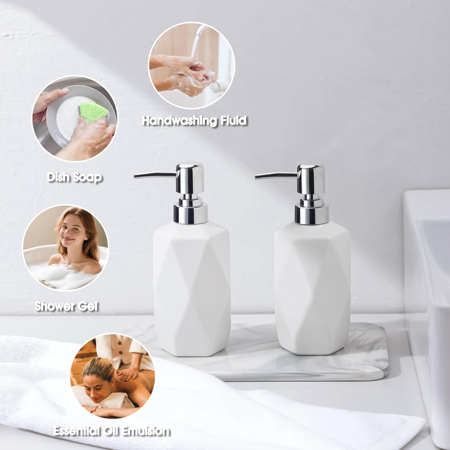 Soap Dispenser, 13.5oz Ceramic Soap Dispenser Bathroom for Kitchen & Bathroom (White) - Image 4