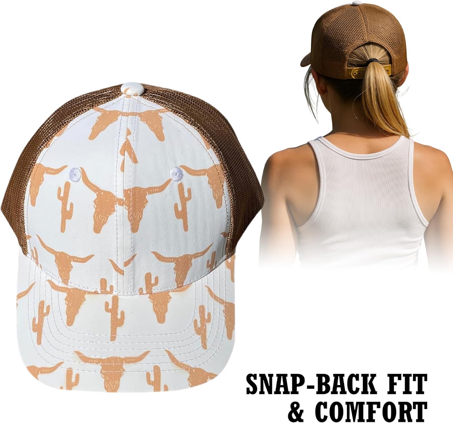 Western Trucker Charcoal Bull Cactus Baseball Cap Outdoor Punchy Mesh Snap Back with Adjustable Fit for Country Wear - Image 3