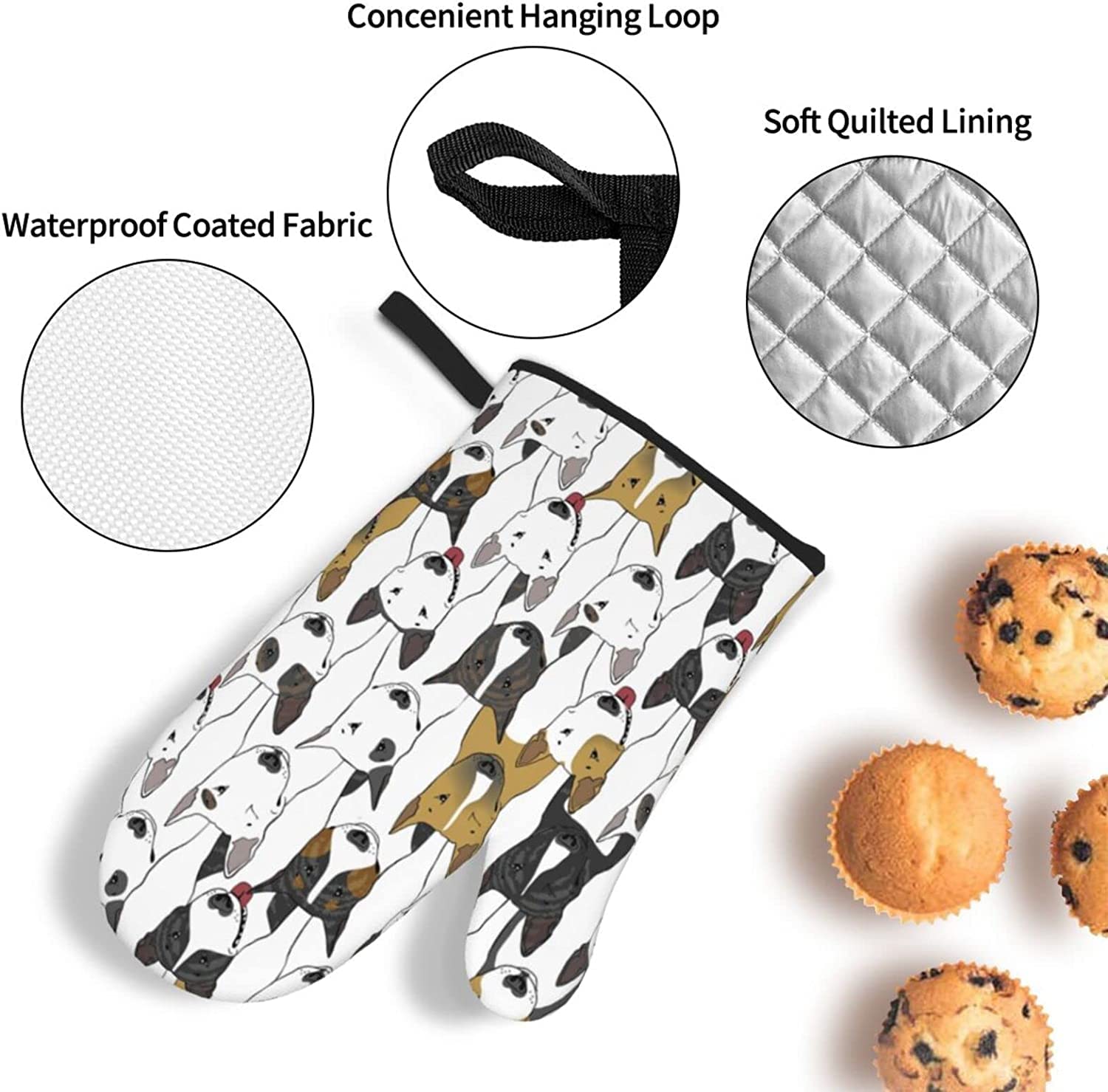 AAPIE Jolis Gants de Barbecue Gants de Four avec Motif Bull Terrier Ensembles de 4 Gants résistants à la Chaleur Gants de Four pour la Cuisson du Barbecue