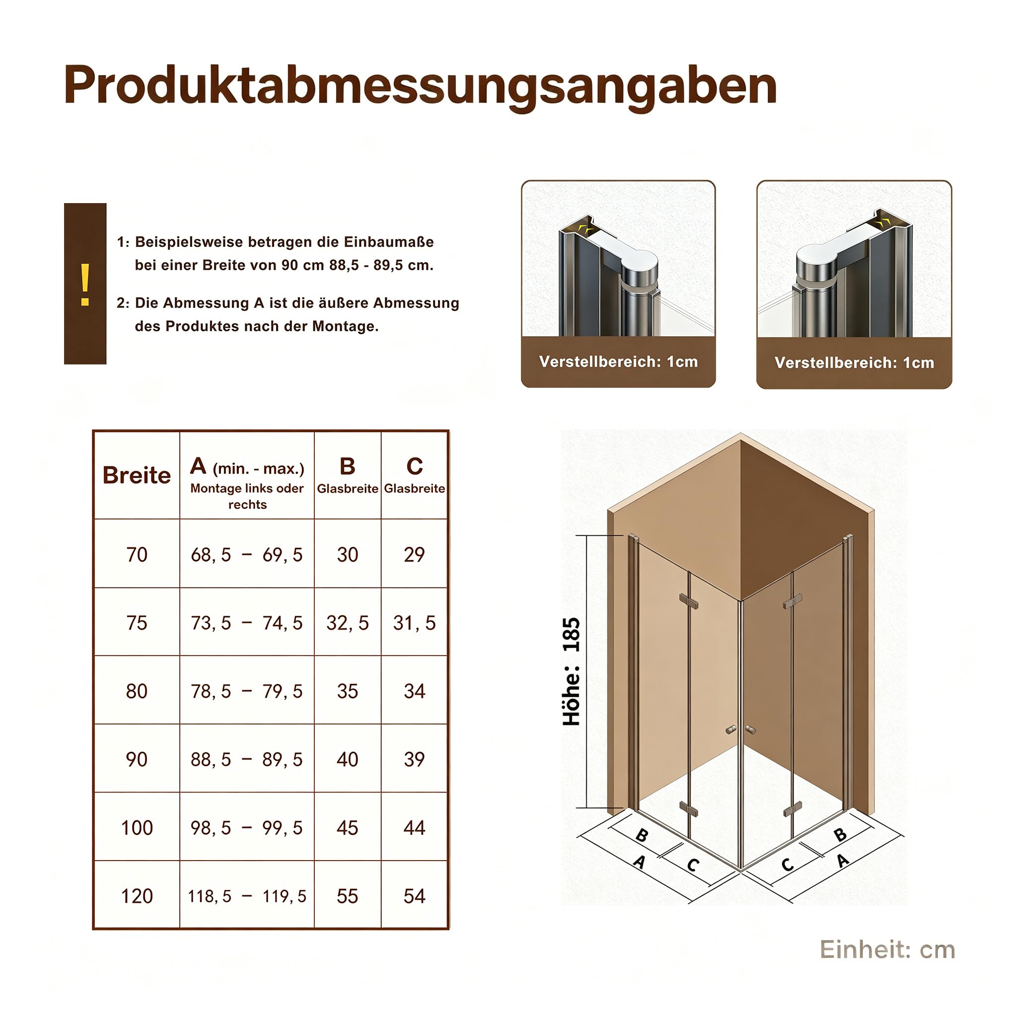 Duschkabine Falttür 90x90 cm Eckeinstieg, 185cm Höhe, mit doppelten faltbaren Duschtüren aus 6 mm ESG-Glas für Dusche, 180º Duschabtrennung Faltbar, ohne Duschtasse
