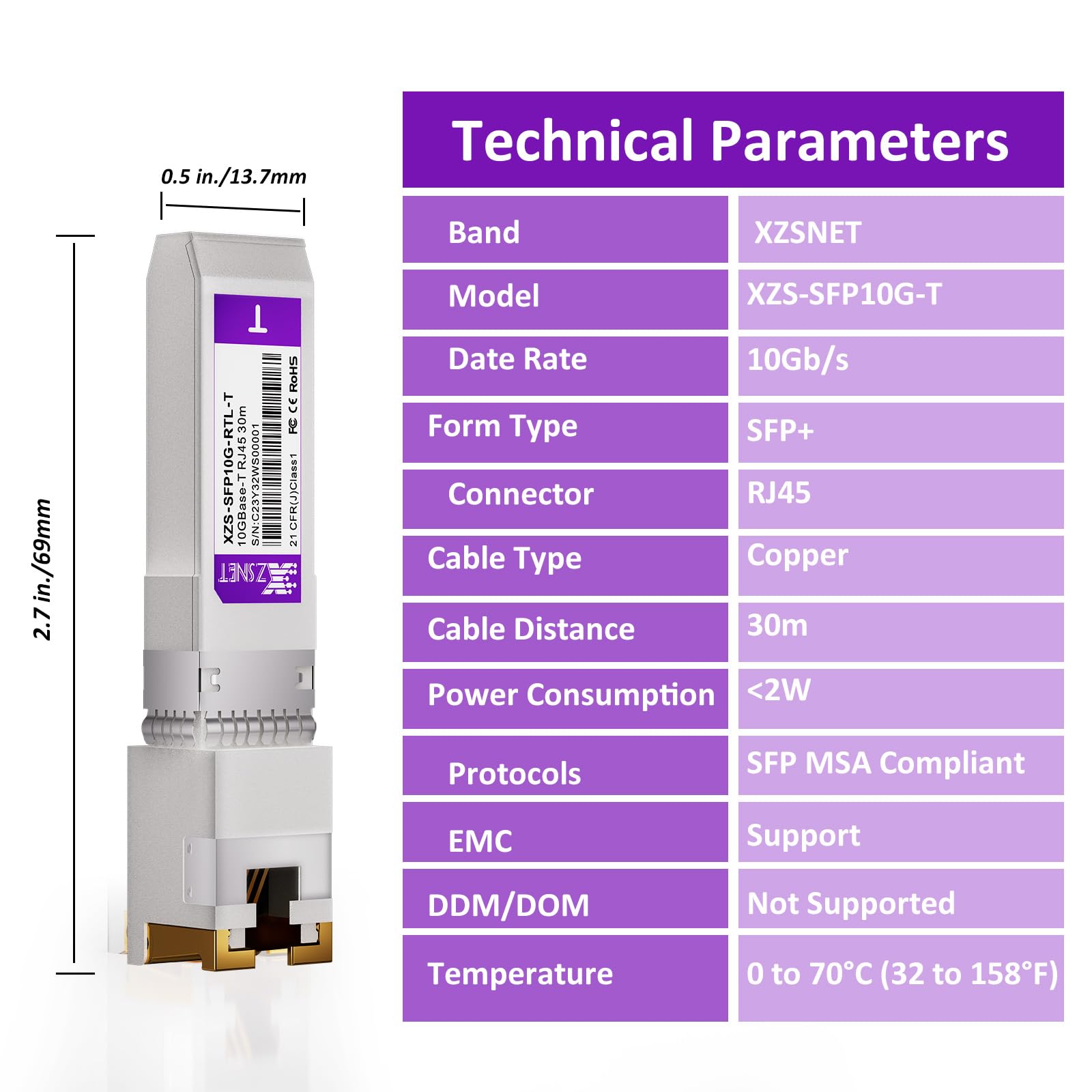 Ricetrasmettitore SFP+ a RJ45 10GBASE-T, Modulo Multi-Rate 1/2.5/5/10G Rame per Cisco, Ubiquiti, Mikrotik