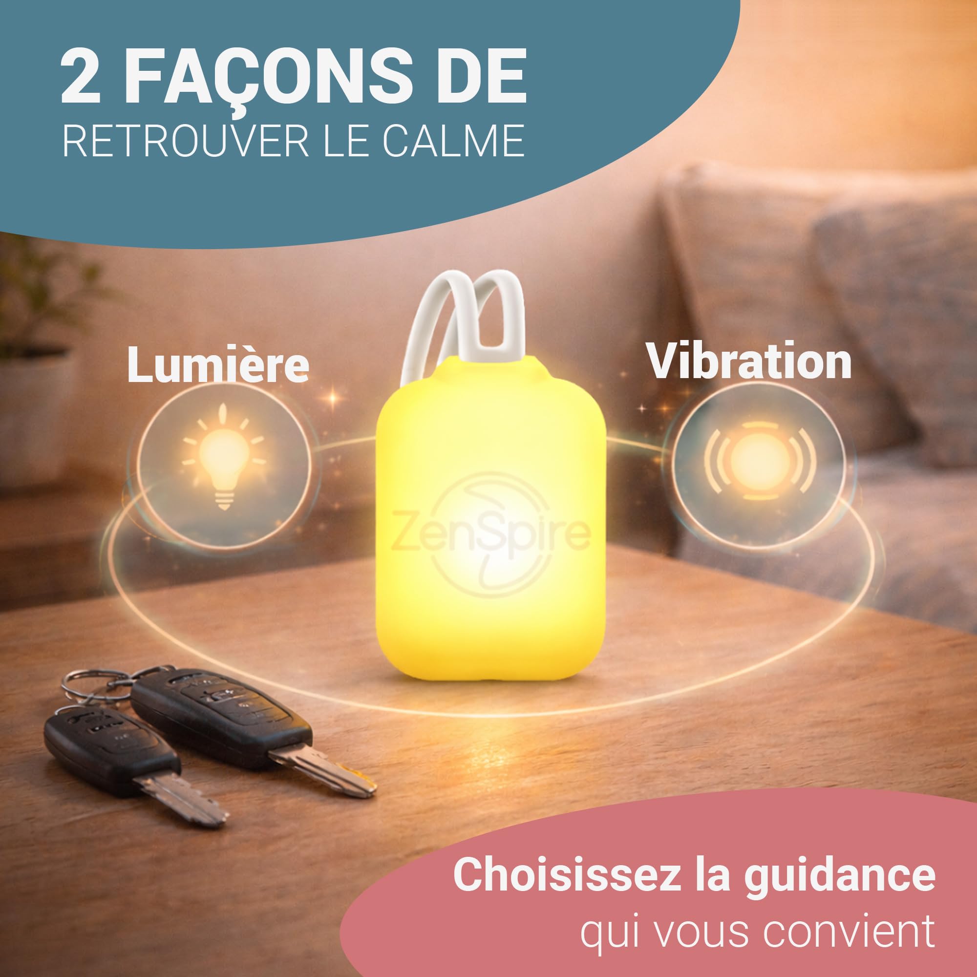 ZenSpire Pocket Appareil Anti Stress portable Relaxation Meditation pour Dormir Adulte Aide Endormissement Sommeil Bien Etre 2 Fonctions Lumiere Zen Vibration Pack de 2