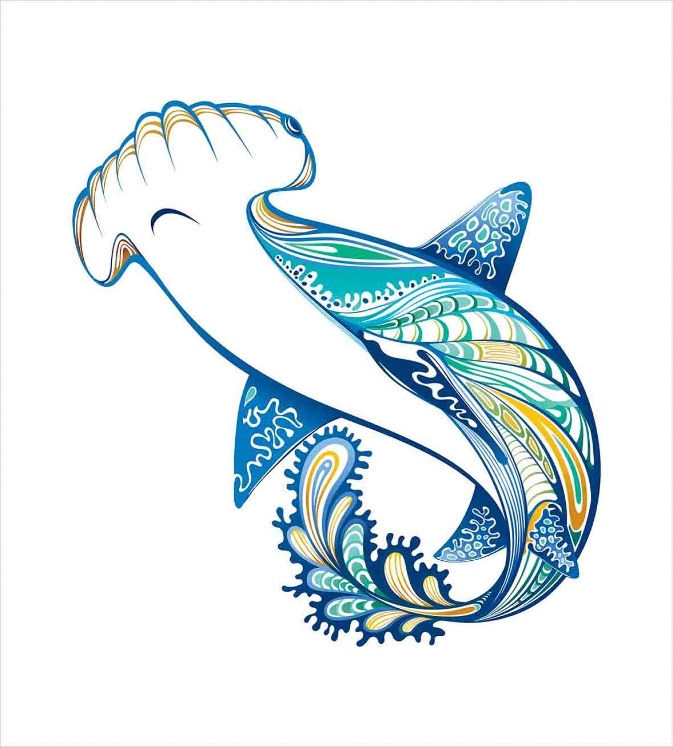 Ambesonne Abstract Duvet Cover Set, Hammer Head Shark Ornate Underwater Sea Oceanic Life Animals Marine Theme, Decorative 3 Piece Bedding Set with 2 Pillow Shams, Queen Size, Blue Aqua Queen Blue Aqua
