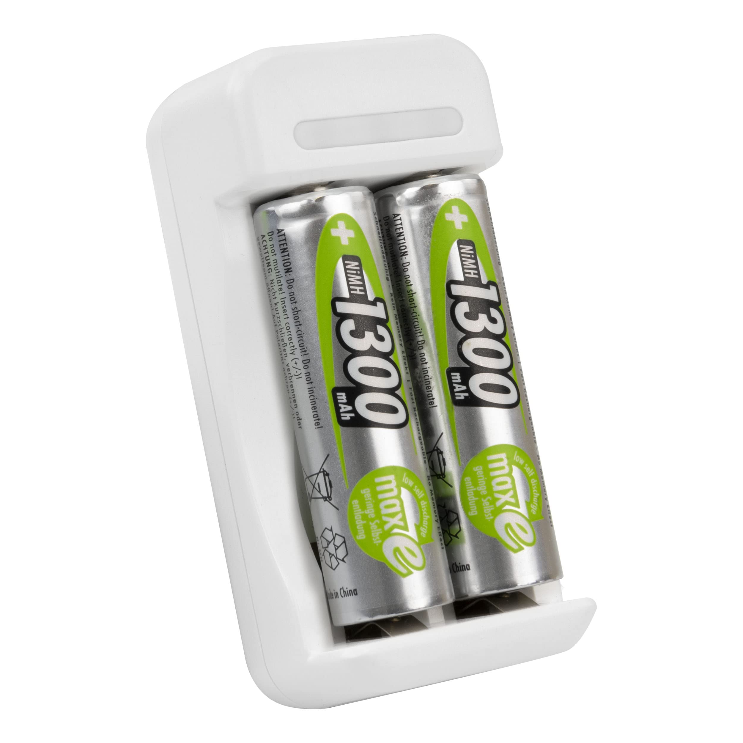ANSMANN Chargeur de Piles Basic II Mini et Compact – 1300 mAh pour AA/AAA Rechargeables + 2 Piles HR6 – Chargeur de Batt