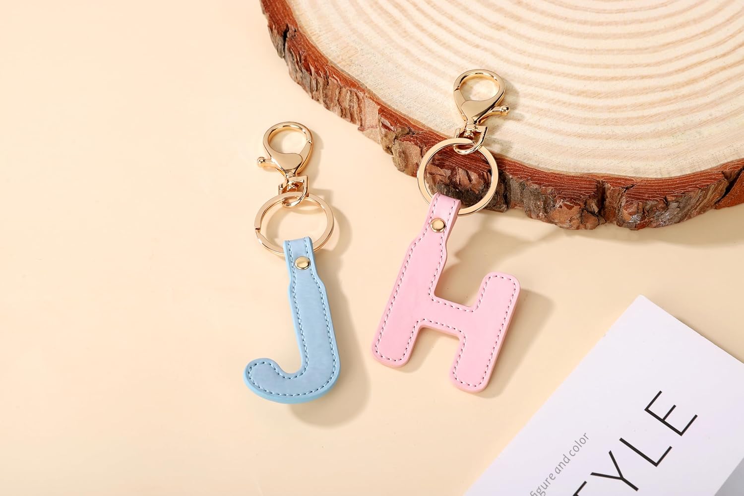 Junyuerly Initial letter Keychains for Women,Pink Blue White Coffee Leather Key Chain Cute Bag Charms Car Key Accessories - Image 2