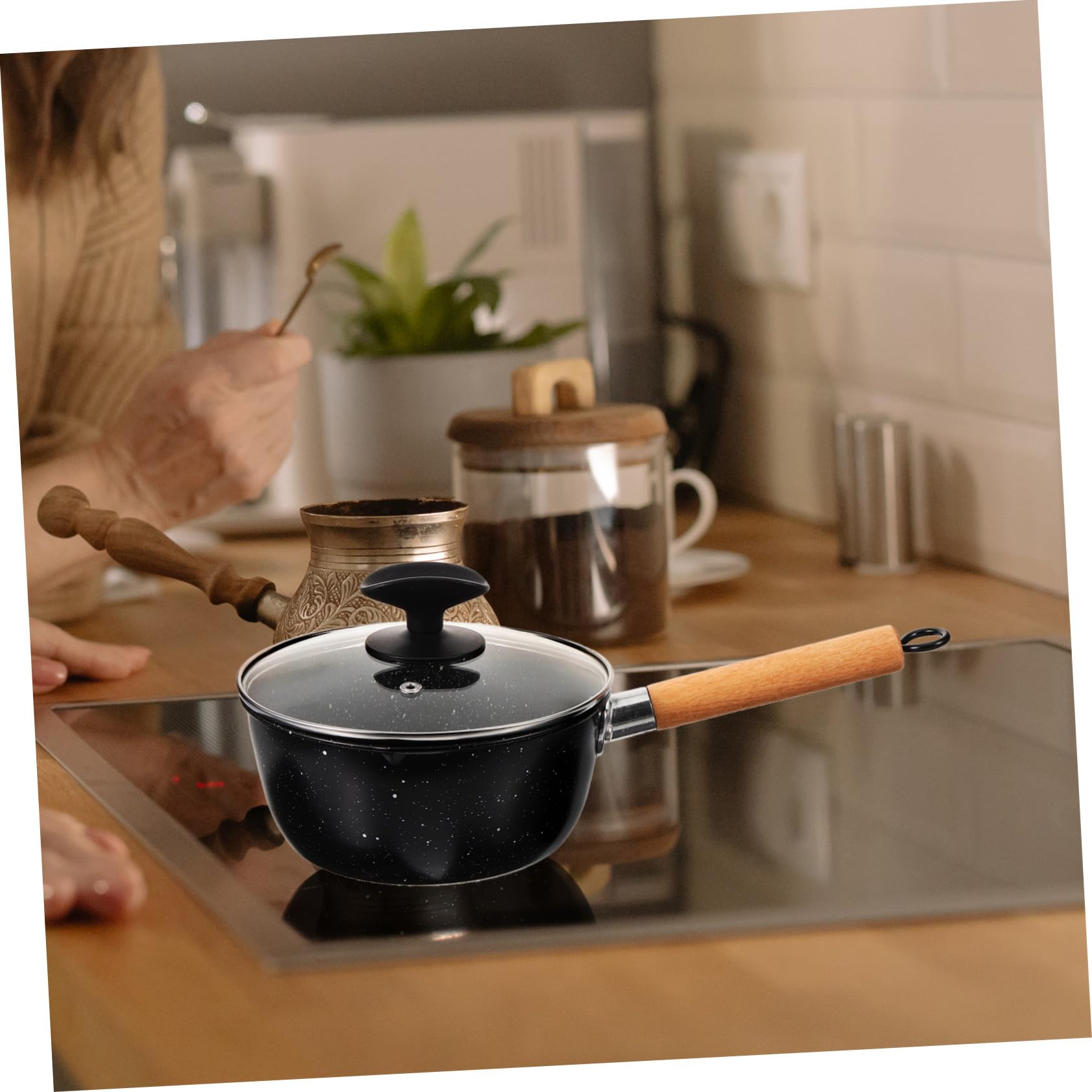 TOYANDONA Antihaft Küchen saucepan mit Deckel Langlebiger aus Umweltfreundlichem Material Sicherer Langer Griff Einfache Reinigung Vielseitig für Haushalt und Babyernährung Geeignet