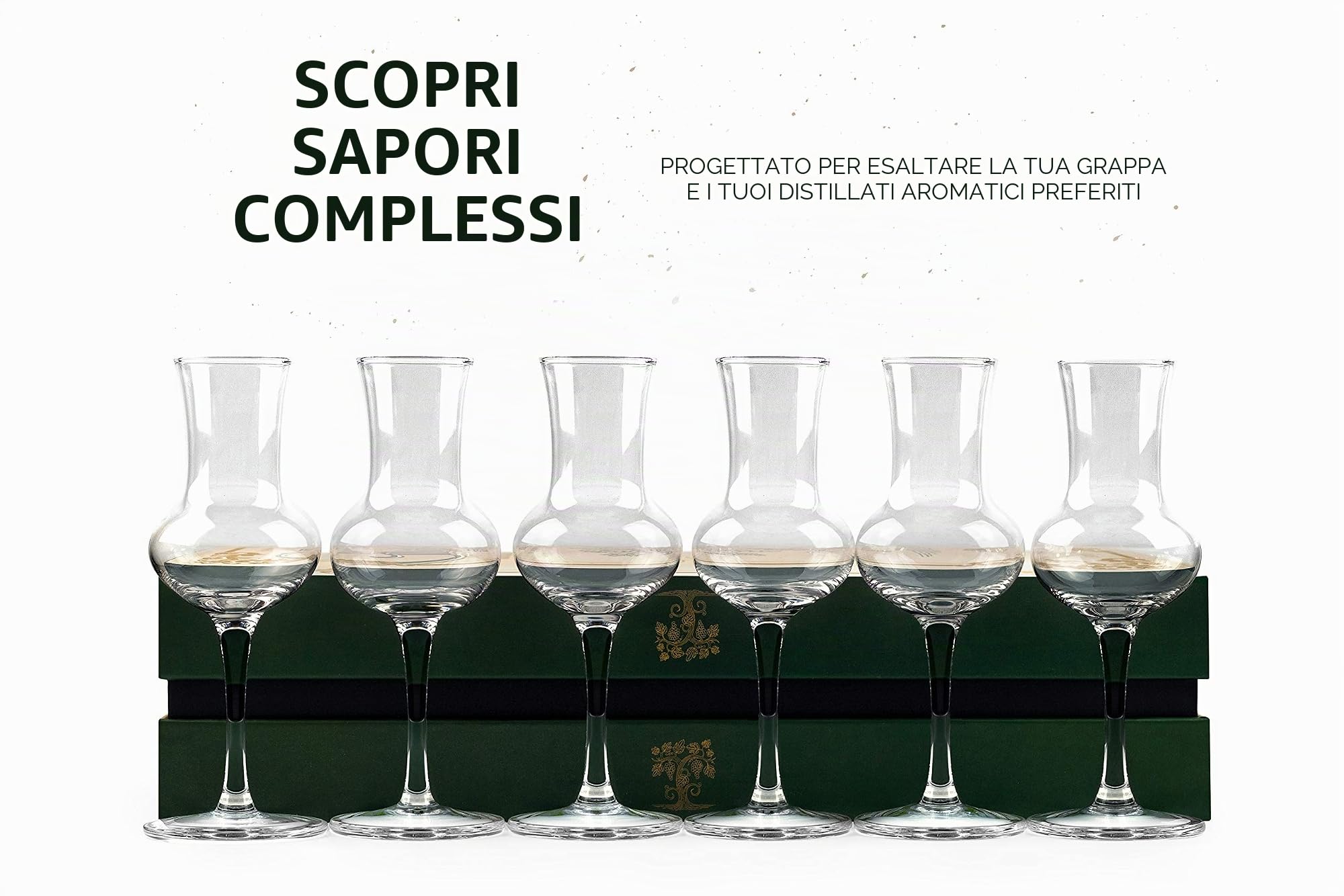 Bicchieri in cristallo per grappa e cordiale, set da 6, piccoli bicchieri a stelo lungo da 85 g, per liquori, drink dopo cena, aperitivi, digestivi, calici italiani a forma di tulipano per naso e
