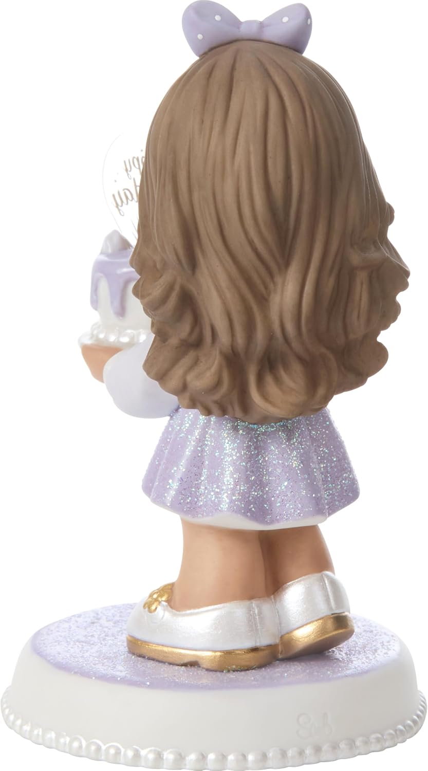 Precious Moments 252017 Youre As Sweet As Can Be Brunette Girl Birthday Bisque Porcelain Figurine, Girl Holding Cake Figurine, Birthday Gift for Daughter or Granddaughter