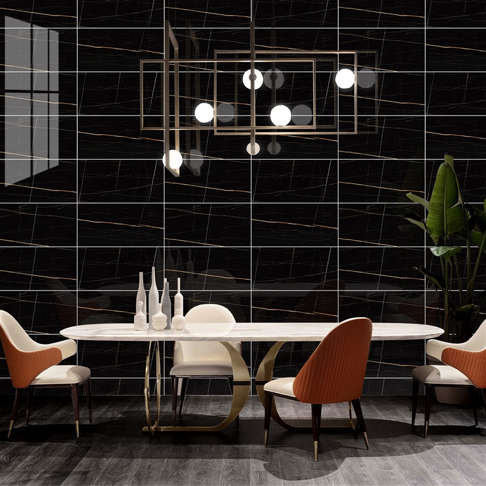 Adesivi ​Murali 4 PZ. Adesivi murali in marmo nero autoadesivo FAI DA TE Carta da parati impermeabile for bagno Decorazione da cucina Decalcomania for la casa Decor Home 30x60cm Wallpaper