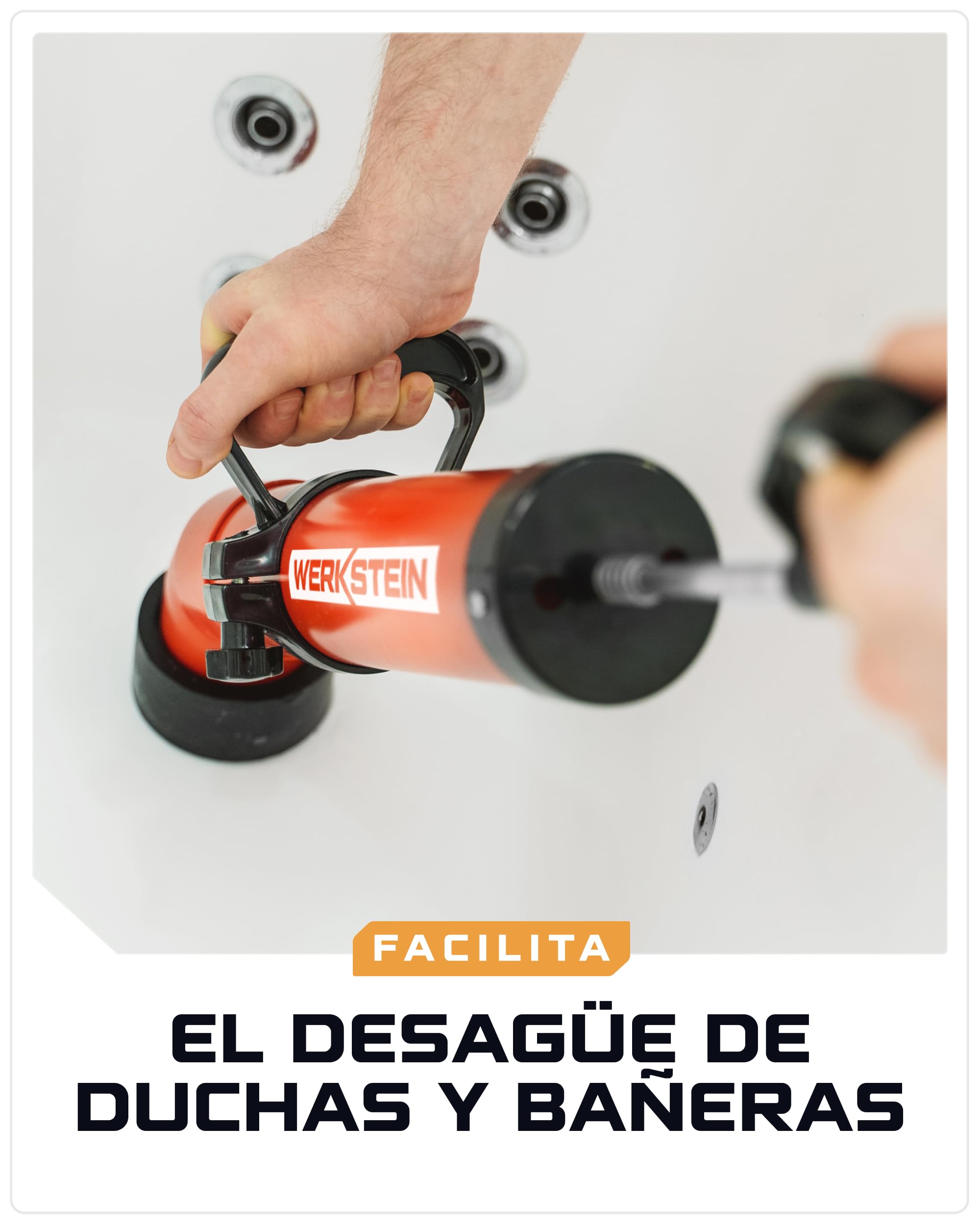 WERKSTEIN Desatascador tuberias a presión I Aparato para desatascar tuberias I Bomba de drenaje profesional de aire comprimido I Limpiador rápido y eficaz de tuberías I Incluye 2 adaptadores