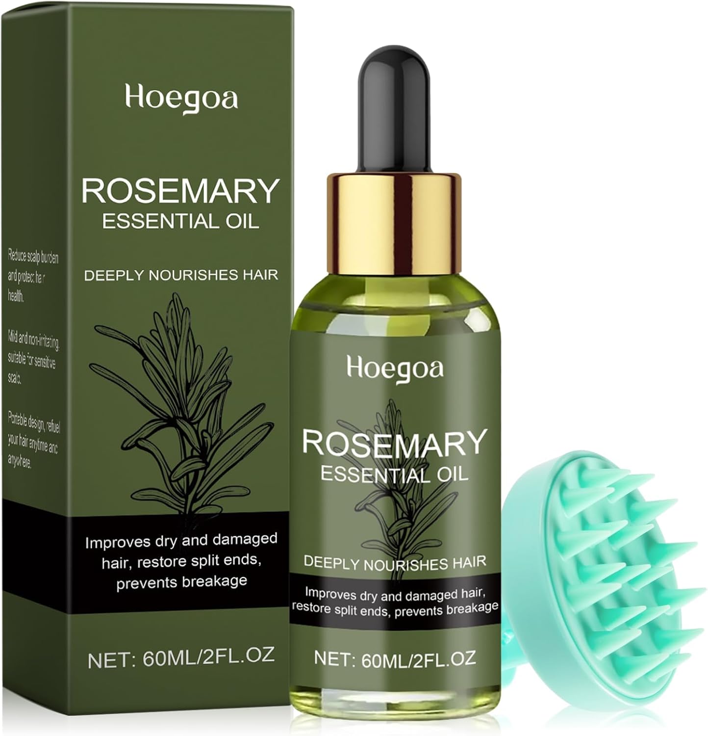 60ml Rosemary Oil Hair With Silicone Massage Brush Rosemary Oil Scalp Oil Essential Rosemary Oil Rosemary Tonic Hair Oil For Scalp Care Dry Scalp