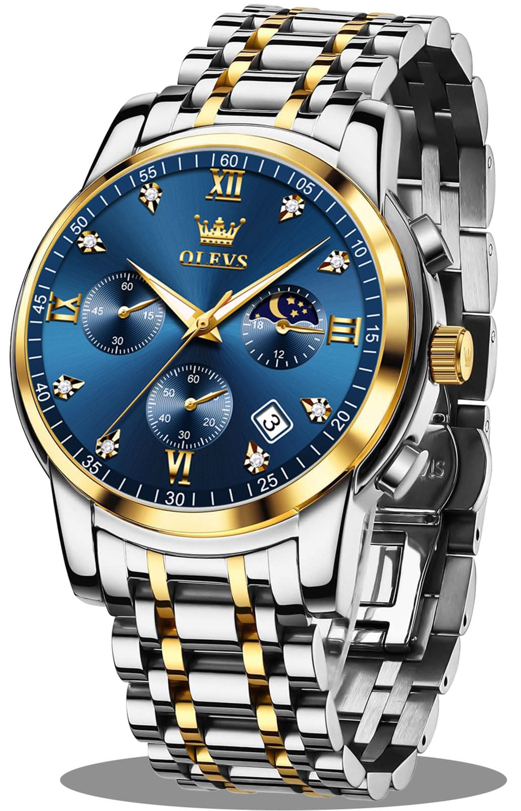 OLEVS Watches for Men,Luxury Big Face Mens Watch Stainless Steel Quartz Analog Dress Watches for Men Luminous Multifunction Chronograph Man Watch Relojes De Hombre