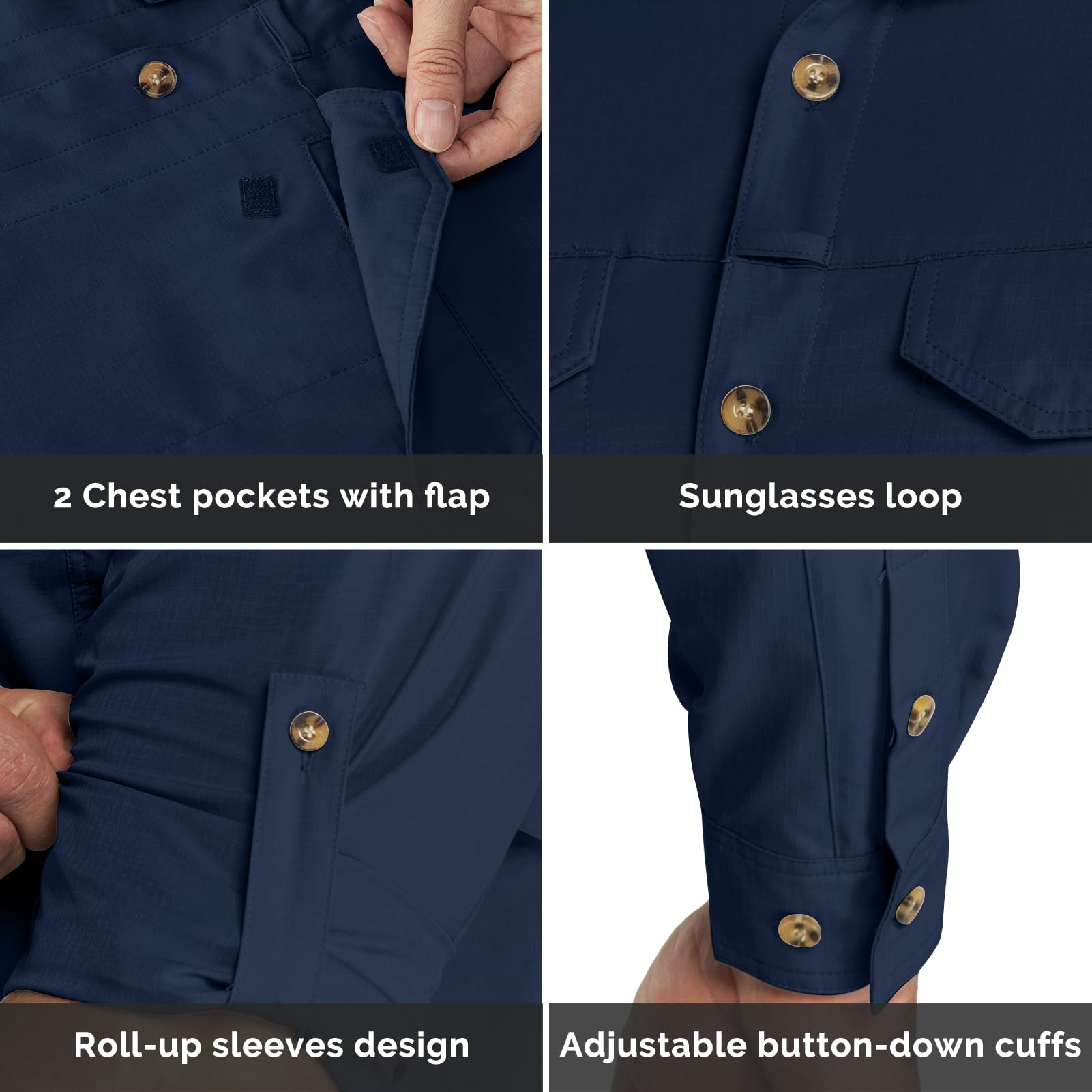 Outdoor Ventures Chemise de loisirs à manches longues pour homme - Respirant - Séchage rapide - Pour le printemps et l'été - Protection UV