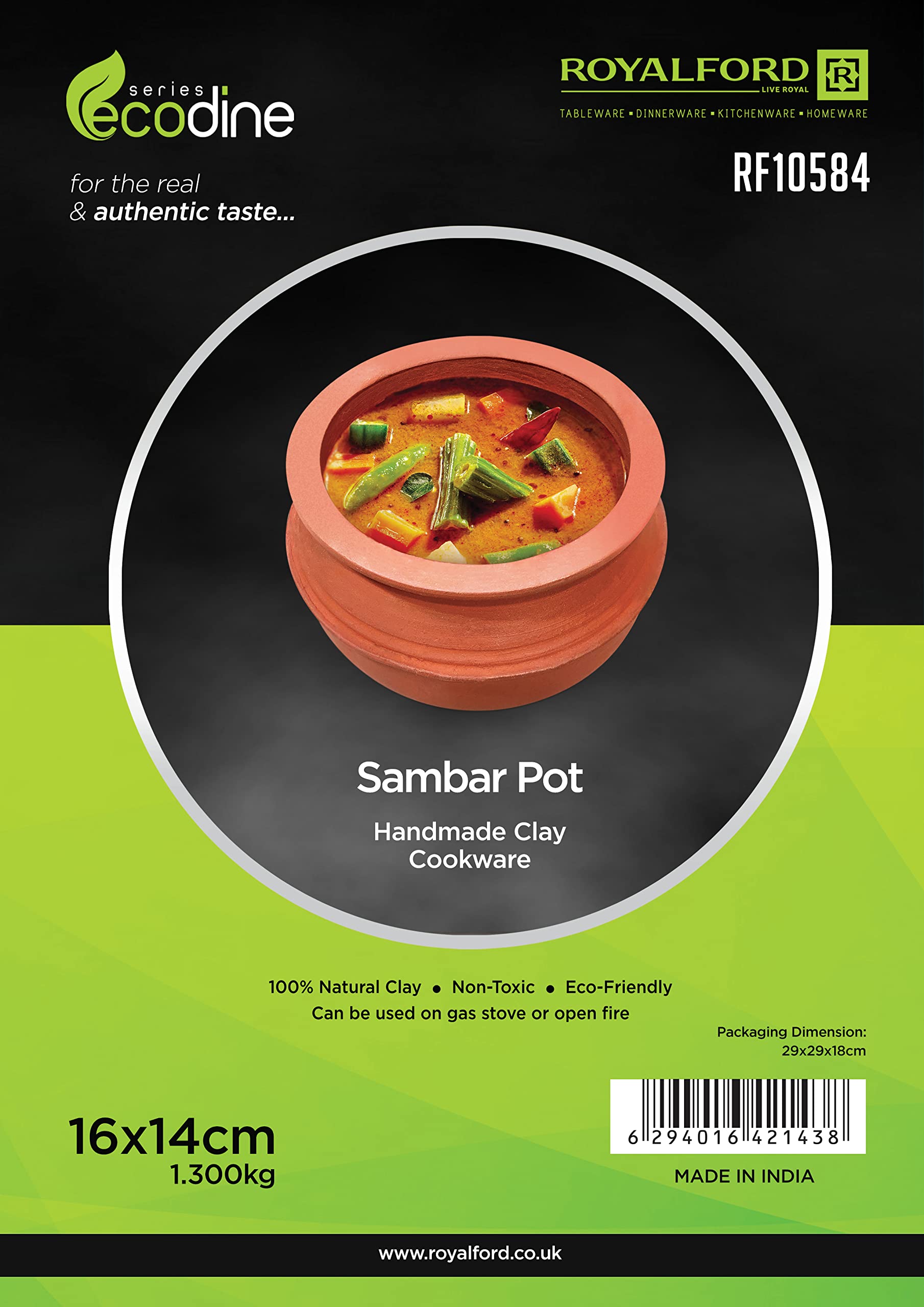 Buy Royalford Sambar Pot, Handmade Clay Cookware, RF10584 100 Natural