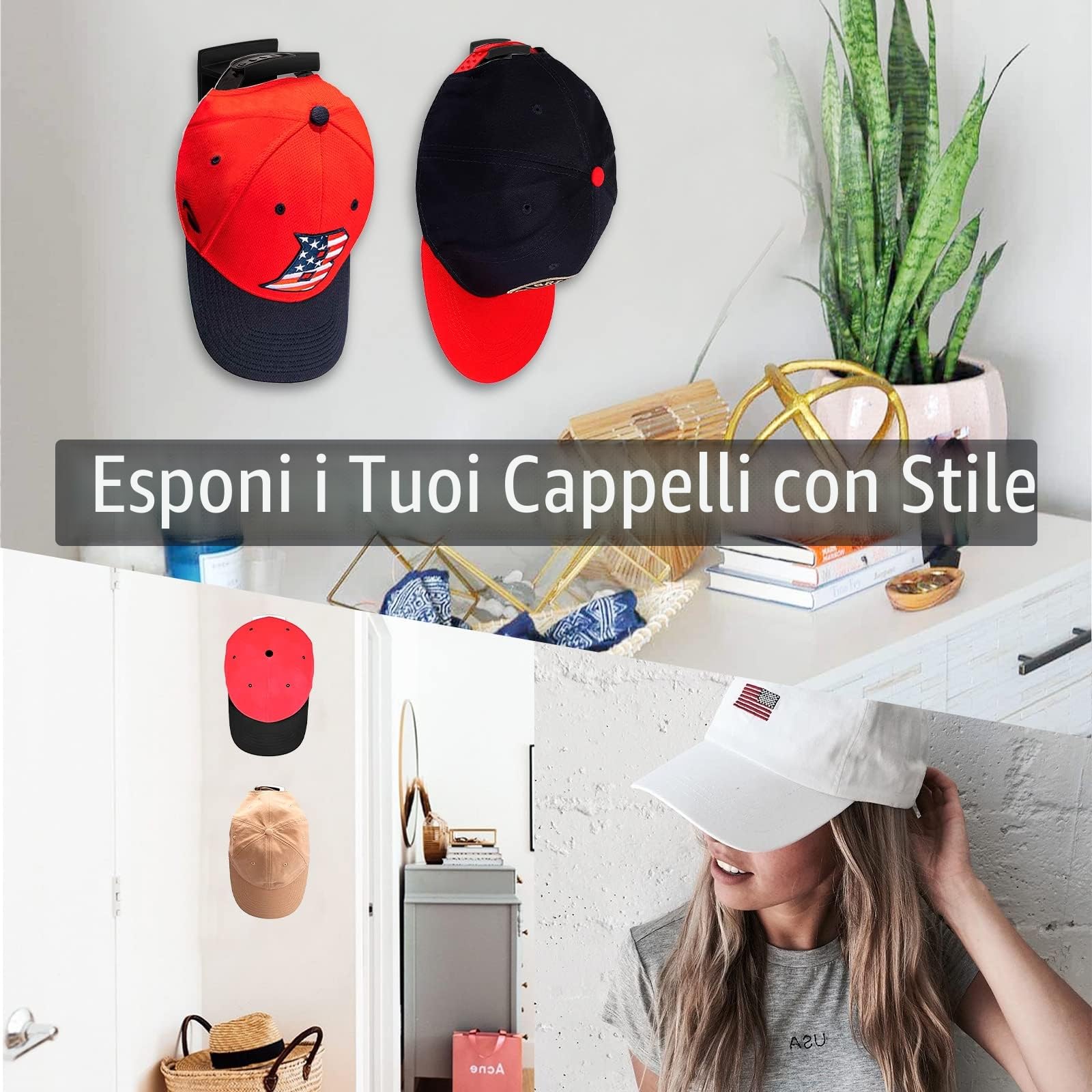 Vibbang 10 Pezzi Ganci per Cappelli Organizzatore di Cappelli Porta Cappelli Curve Ganci Appendi Cappello Senza Perforazione a Parete Appiccicoso Leggero Organizzatore di Berretti da Baseball (Nero)
