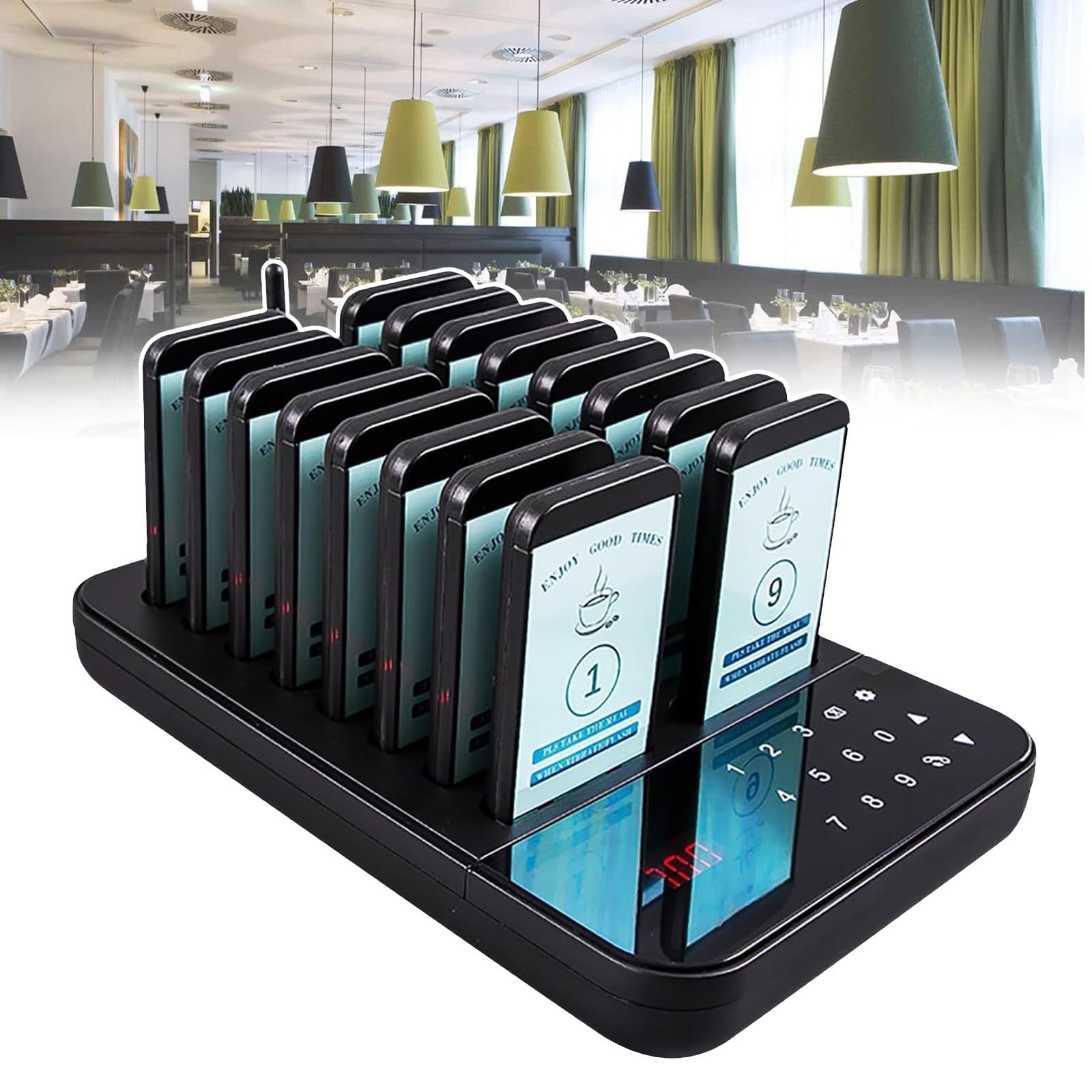 ZJLZJLO Complete Wireless Restaurant Pager | 1640FT Range, 10-30 Order Pagers – Waterproof Keyboard With Vibration/Flash/Buzzer Alerts For Cafes & Restaurants(16PAGERS)