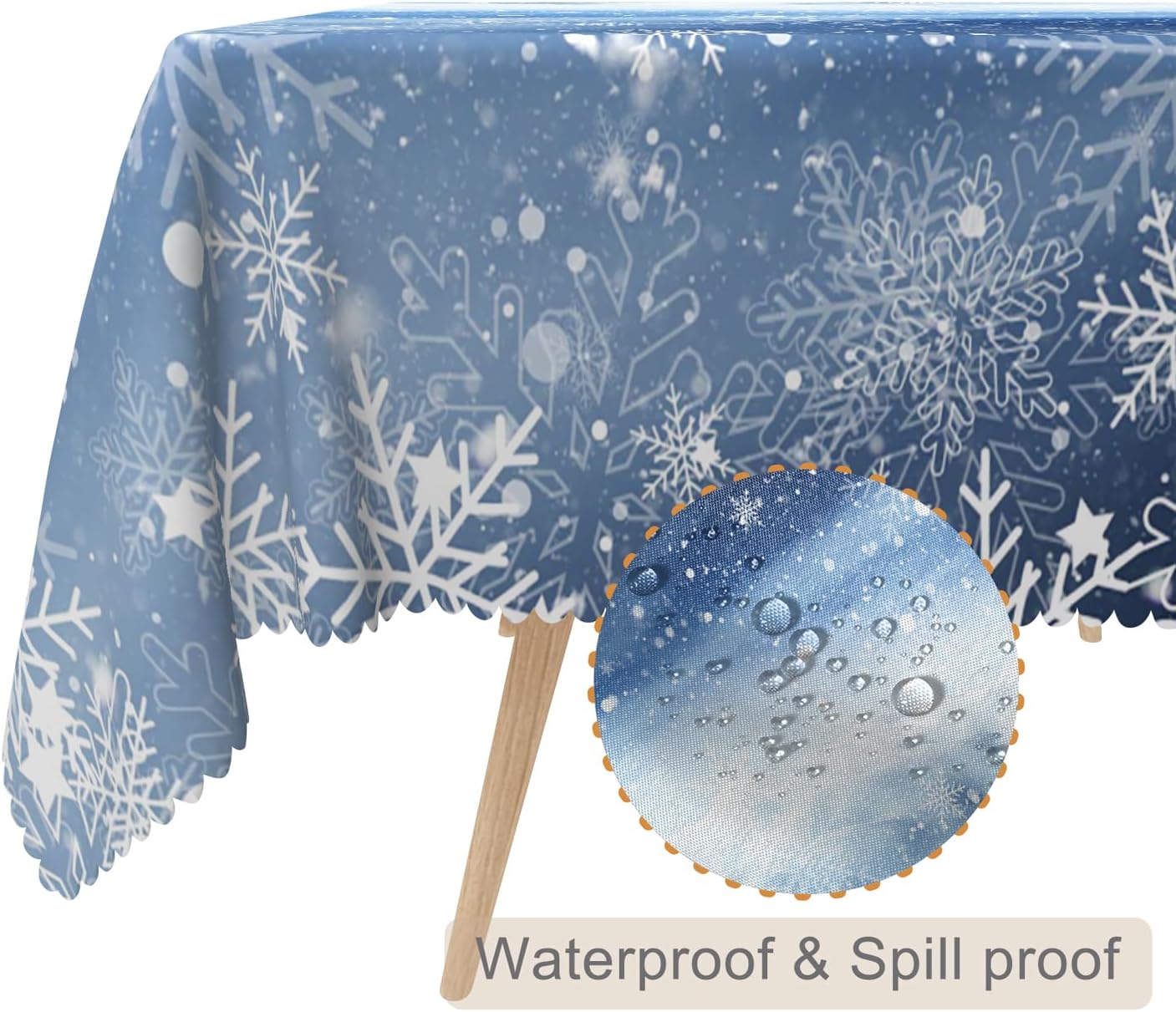 60x120inches Snowflake Tablecloth Blue White Snowflakes Rectangle Table Cloth Waterproof and Stain Resistant Table Cover for Dining Room Kitchen Winter Holiday New Year Christmas Party Decor