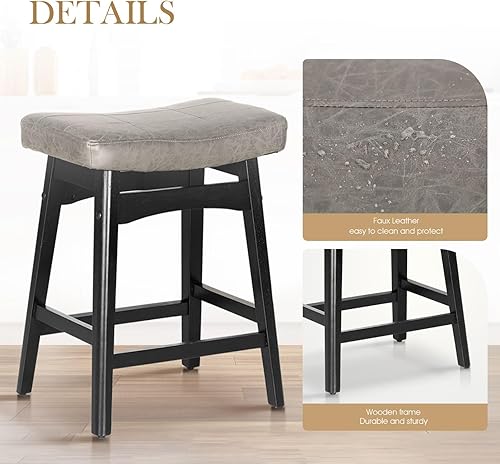 Miniatura 80 de Sophia & William Juego de 4 taburetes de bar de altura de mostrador, modernos taburetes de bar de piel sintética sin respaldo con patas de madera