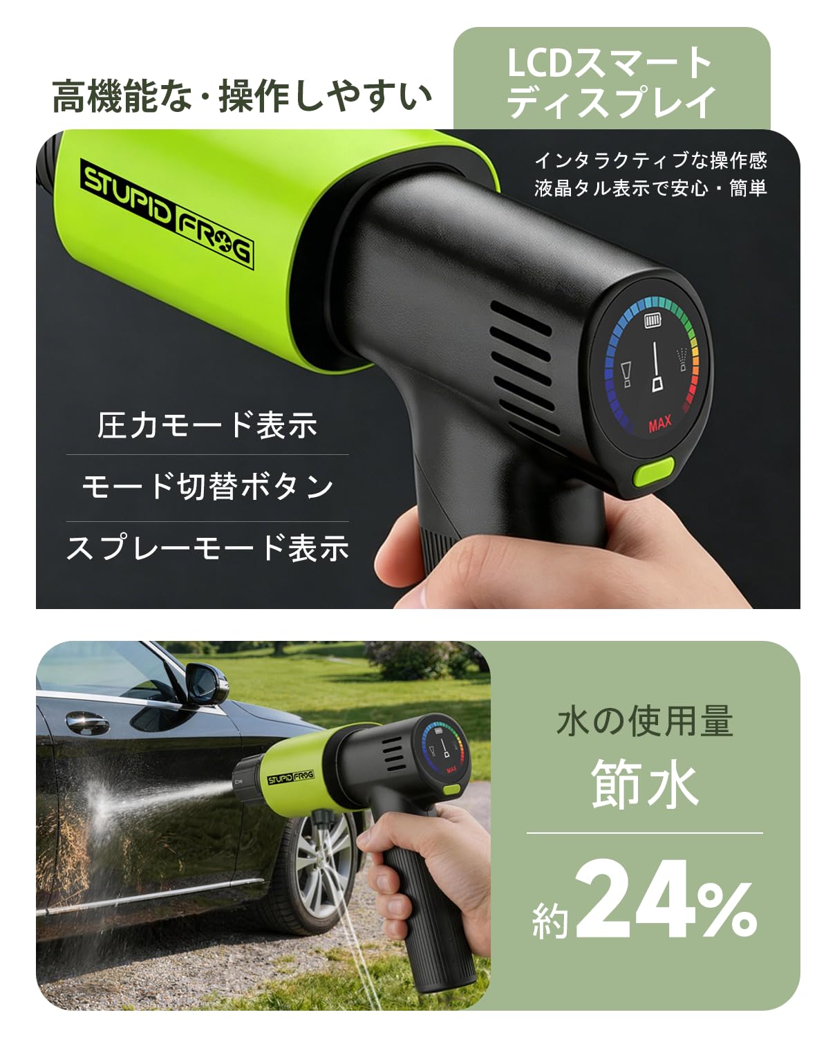 Amazon | StupidFrog ハンディ高圧洗浄機 コードレス LCD搭載