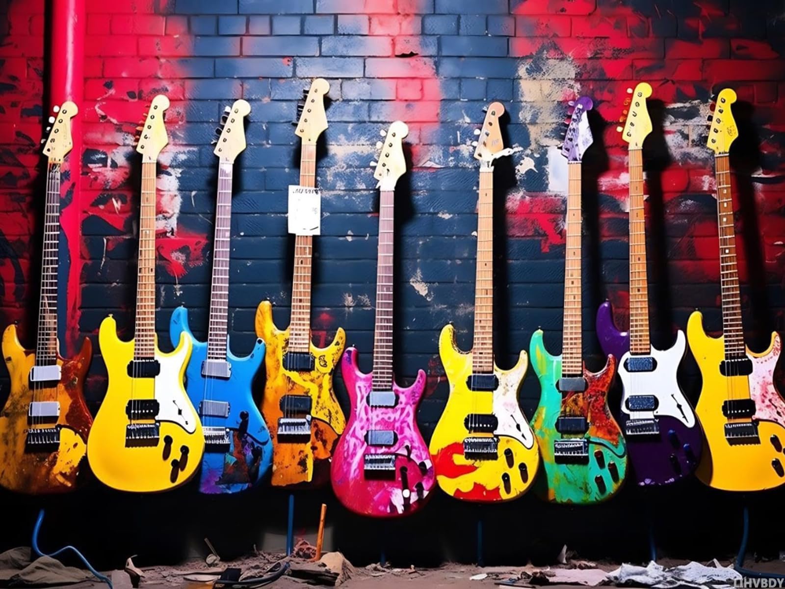 LIHVBDY 5D Music Diamond Painting Kits Electric Guitars in Colors Art for Adults Full Drill Round Gem Art Home Wall Decor Gifts 12x16in